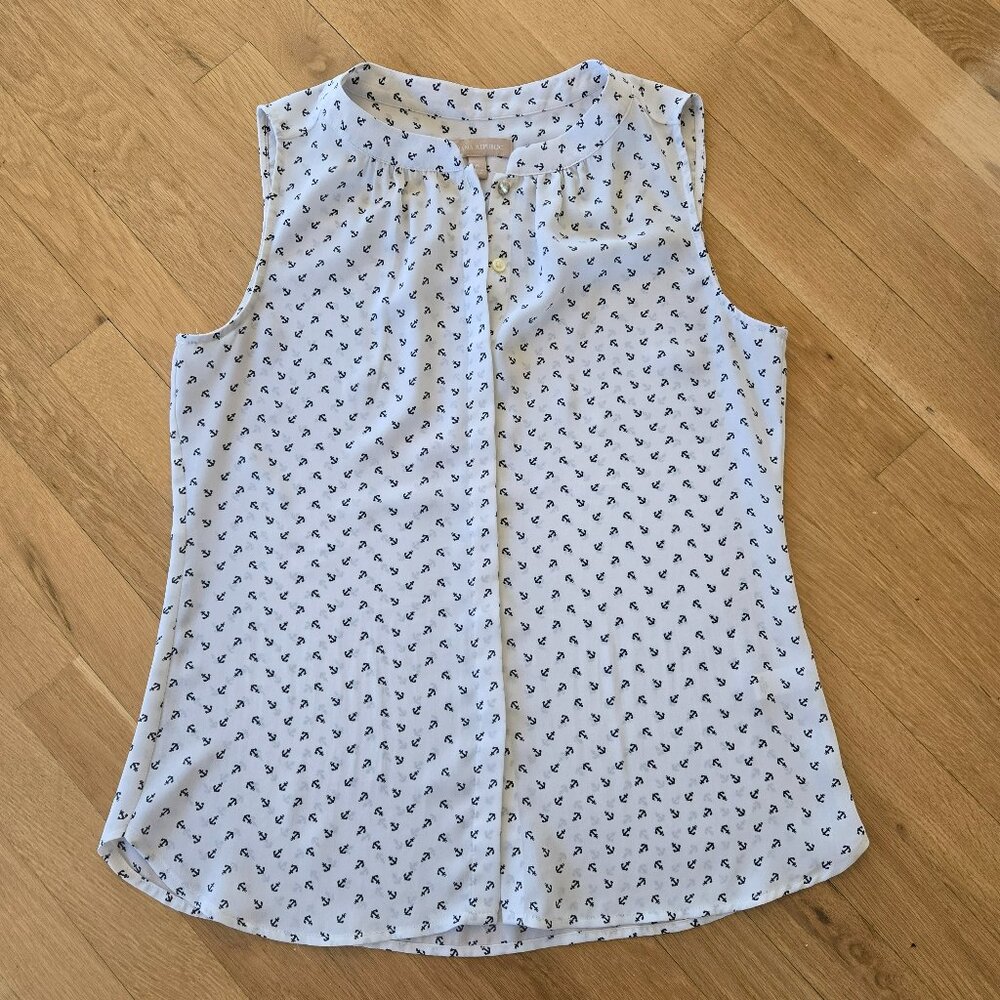 Banana Republic Nautical White Button Down Sleeveless Blouse